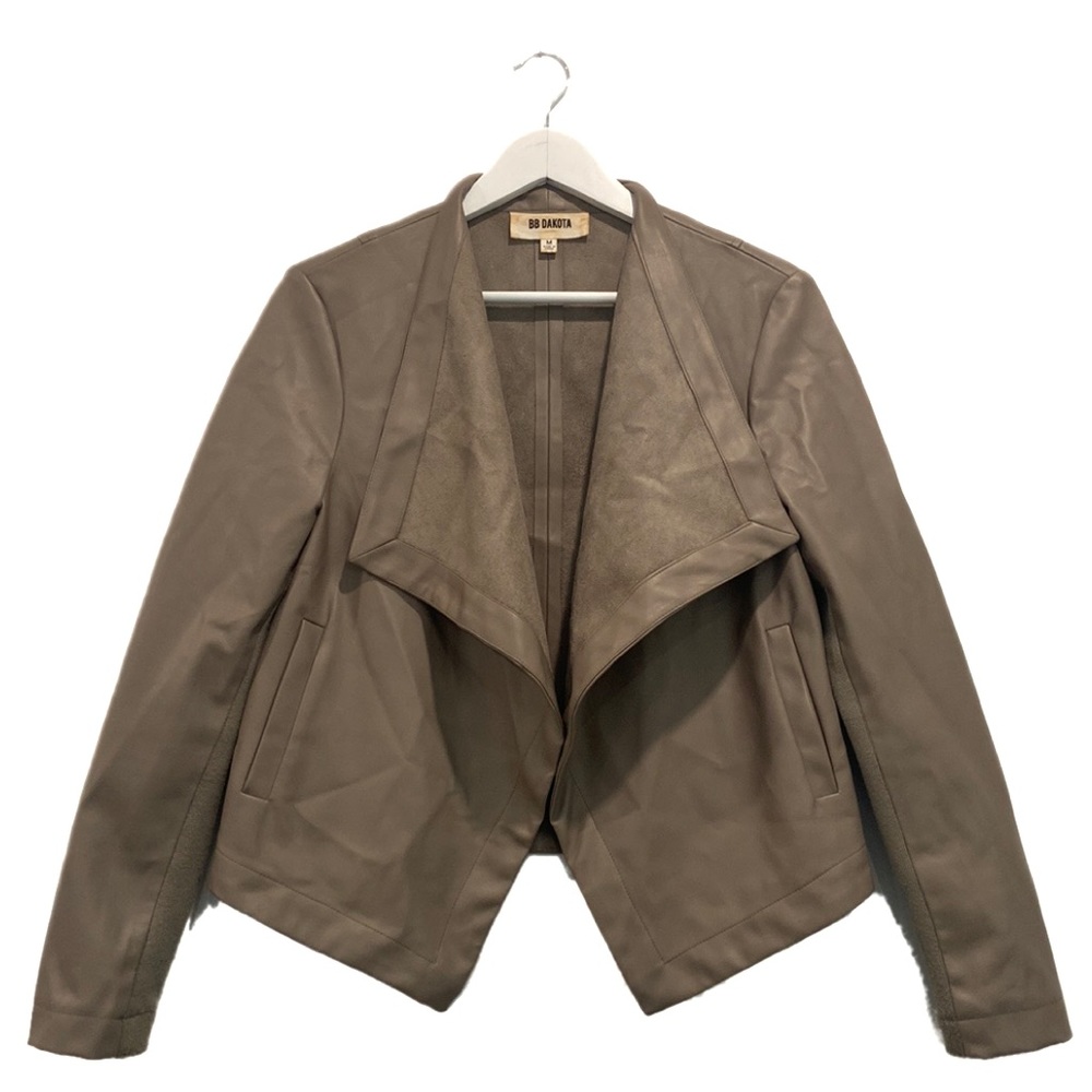BB Dakota Women's Faux Leather Drape Front Jacket Size M